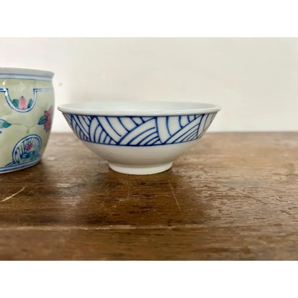 Set of 2 Vintage Chinese Ceramic Planters | Boho Asian Decor | Small Plant Pots
